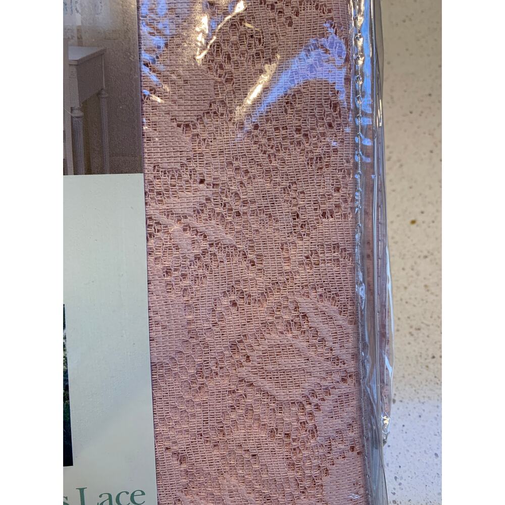 New Martha Stewart Pink Garden Flowers Lace Window Curtain Two Panels 40”Wx63”L - Picture 3 of 5